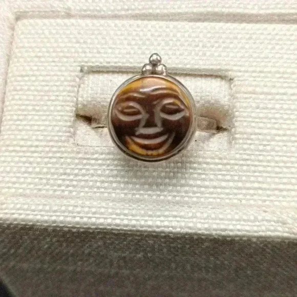 Sterling Silver and Tigerseye Smiley Face Ring - Picture 1 of 3
